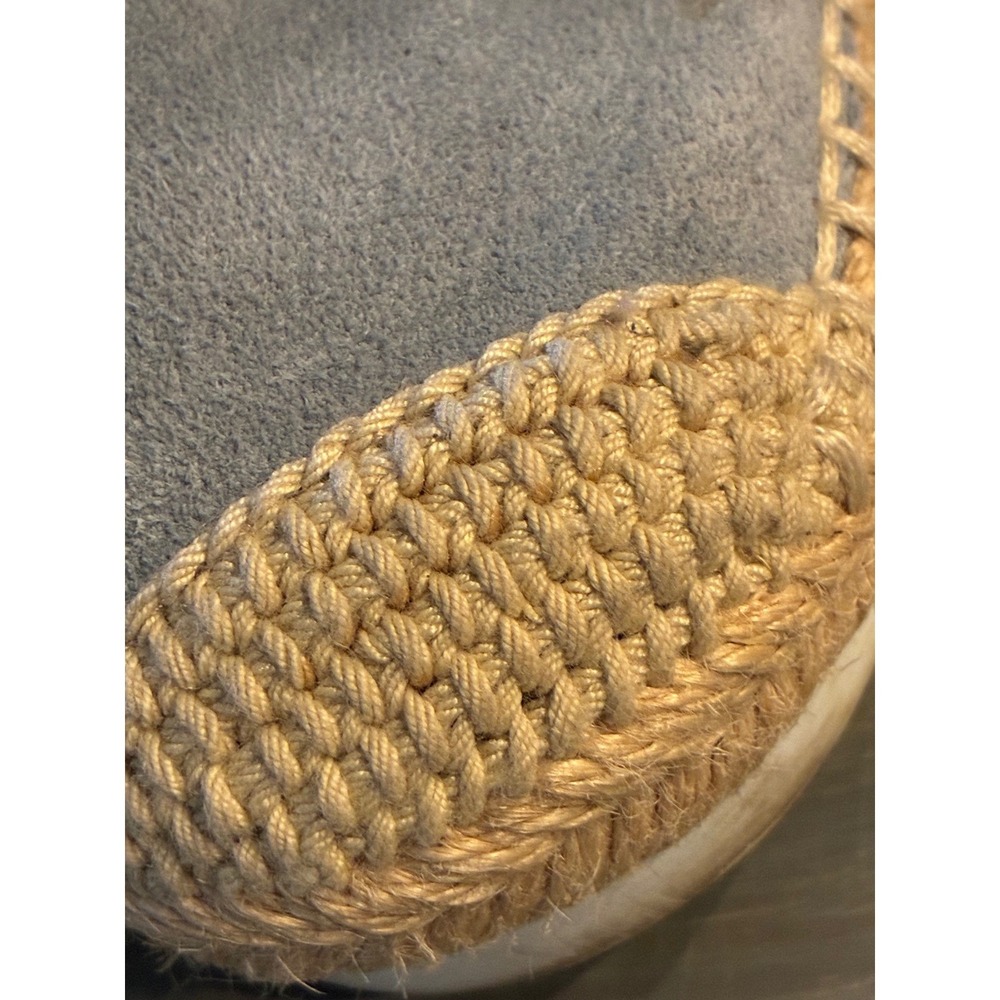 Crown Vintage Blue Suede Floral Embroidered Espadrille Ankle Strap Flats 8.5 - Picture 4 of 11